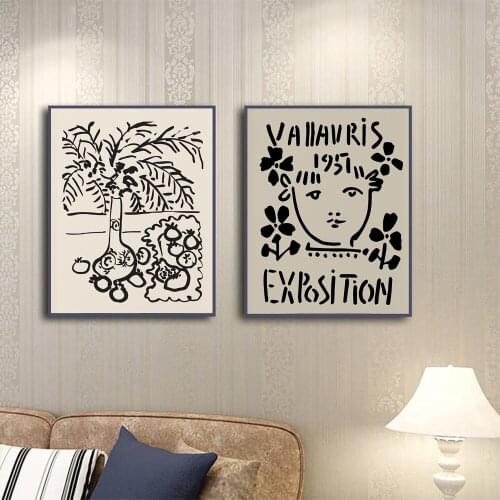 Abstract Expositiom Poster Line Face Vase Canvas Painting Neutral Art Print Minimalist Wall Picture For Living Room Home Décor