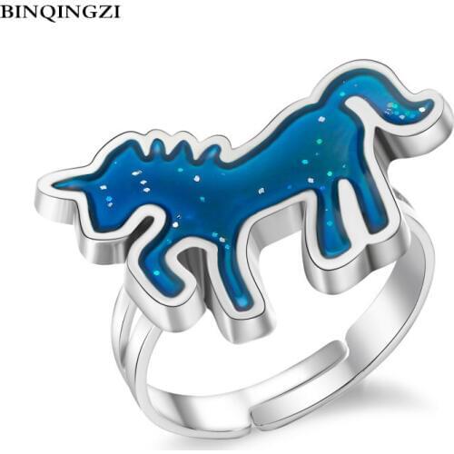 BINQINGZI Unicorn color change Mood ring Emotion feeling ring for women Temperature control open Enamel Bague femme dropshipping