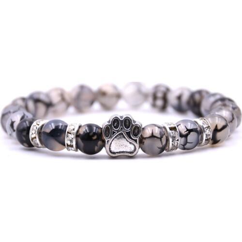 8mm Black Dragon Grain Stone Bracelet Paw Charms Cute Animal Paw Tiger Eye Yoga Bead Bracelet Jewelry Men Women