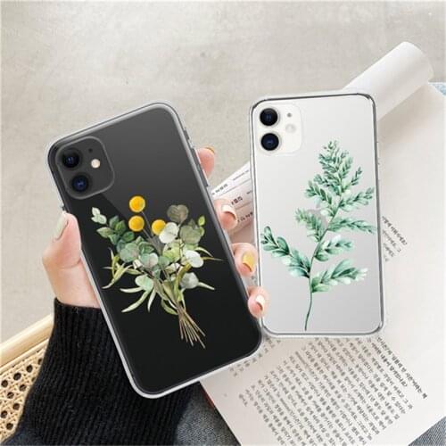 Original Literary and Fresh Flowers Leaves Case For iPhone 12 11 Pro XS Max 12 mini 6 6S 8 7 Plus X XR 5S SE 2020 Clear Covers