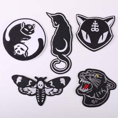 Black animal moth Leopard head patches Eight Diagrams cat Badge Embroidered Clothing Patch Iron-On DIY Kids T-shirt Decorative