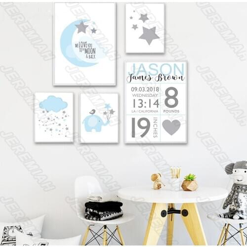 Digital Moon Star Cartoon Poster Nordic Style Wall Art Canvas Print Painting Modern Childrens Bedroom Decoration