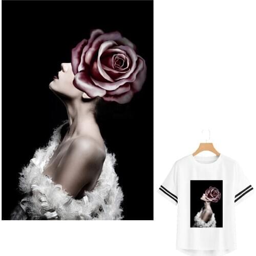 Girl Rose Flower Patch Diy Heat Print On T-Shirt Dresses Sweater Garment Diy Parches Washable Thermo Patches Transfers