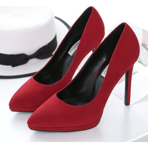 Elegant Women Weddding Party Shoes Woman Sexy Pointed Toe Suede Leather Office Pumps Female High Heels Shoes F0030
