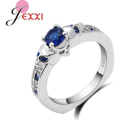 Exquisite Jewelry Skull 925 Sterling Silver Wedding Rings Women Bijoux Blue Cubic Zircon Crystal Engagement Rings Punk