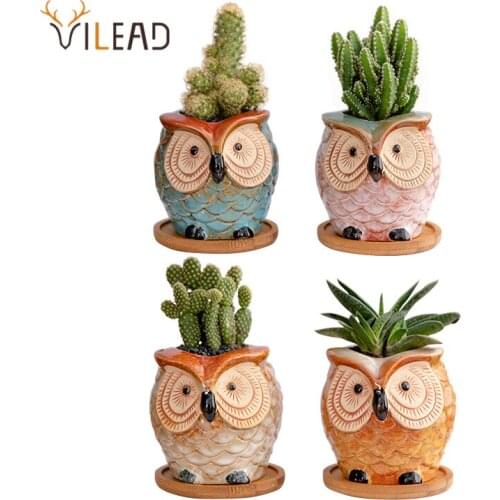VILEAD Ceramic Flower Vase Cute Creative Miniature Owl Garden Home Decor Succulent Green Plant Pot Indoor Desktop Decoration