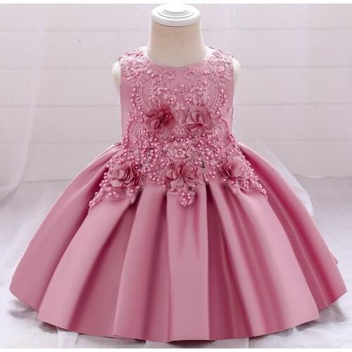Classic Satin Flower Girl Dress with Bow Lace Appliques Sleeveless For Wedding Birthday Ball Gown First Holy Communion Dresses