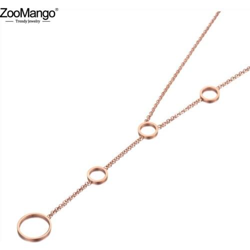 ZooMango Goth Titanium Steel 4Pcs Lovely Circle Charm Pendant Necklace Jewelry Bohemia Birthday Party Necklace For Women ZN20093