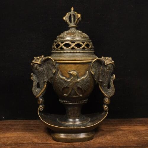 8"Tibet Temple Collection Old Bronze Horse head Three sides Mahakala Skull Dorje Vajra Phurpa Dharma Town House Exorcism