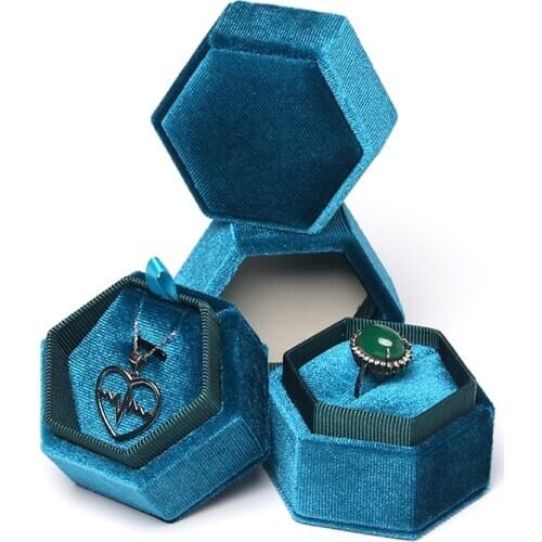 Hexagonal Flannel Korean Velvet Six Color Jewelry Ring Earring Pendent Gifts Packing Box Heaven And Earth Cover Customized