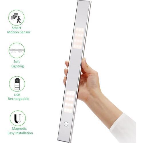 USB rechargeable Magnetic LED Under Cabinet Light PIR Motion Sensor Lamp 40CM Lighting For Closet Wardrobe Kitchen Night Light