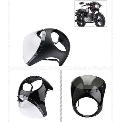 Motorcycle 7 inch Headlight Fairing Screen Black & Smoke Retro Windshield Universal for Cafe Racer