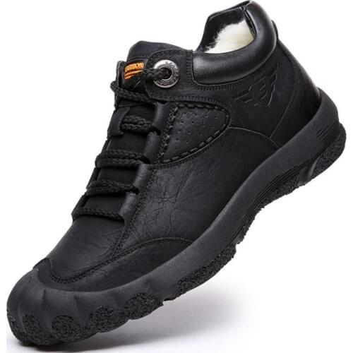 Winter Genuine Leather Mens Boots Thick Fur Warm Ankle Boots Working Men Footwear Waterproof Outdoor Snow Boots Bota Masculina