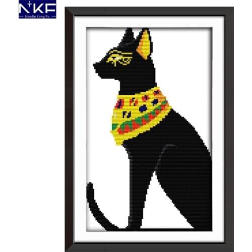 NKF Black Cat with A Scarf Cross Stitch Set Handmade Craft Needlework Cross-Stitch Embroidery Kit Cross Stitch for Home Decor
