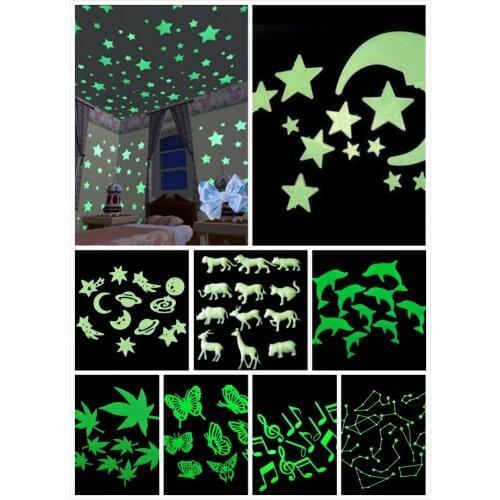 9 styles 3D Wall Stickers Glow In The Dark Luminous Fluorescent Wall Stickers For Kids Baby Room Bedroom Ceiling Home Decor