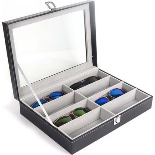 Mordoa NEW 8 Slots Eyeglasses Sunglasses Faux Leather Storage Organizer Display Case Box