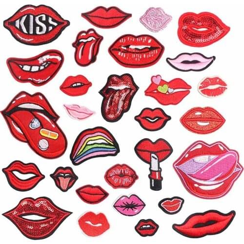 Cartoon Kiss Mouth Lip Large Embroidered Patches Sexy Red Long Tongue Stickers Clothes Backpack Badge Handmade DIY Applique