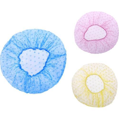10Pcs Disposable Shower Hair Cap Stretchy Polka Dot Colorful Bath Hat Waterproof