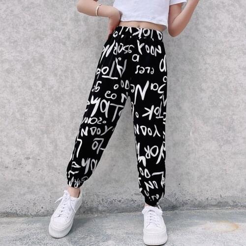 5 7 9 11 12 Yrs Girl Letter Sweatpant Girls Pants Print Summer Thin Loose Casual Light Harem Jogger Pants Elastic Waist Trousers