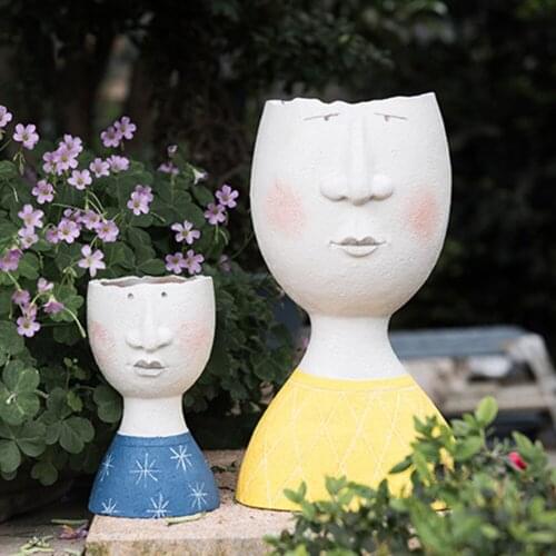 Creative Flower Pot Resin Artistic Portrait Sculpture Plant Pot Dried Flower Vase Garden Decoration For Kids Pen Holder