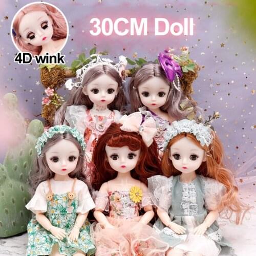 New 12 Inch BJD Doll 1/6 30CM 23 Joints 4D Wink Makeup Dress Up Cute Brown Eyes Fashion Princess Dress Dolls for Girls Diy Toys