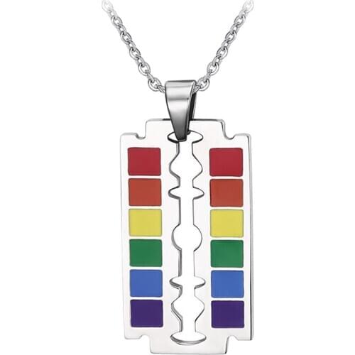 Jewelry LGBT Gay Pride Titanium Steel Rainbow Pendant Necklace for Men Women