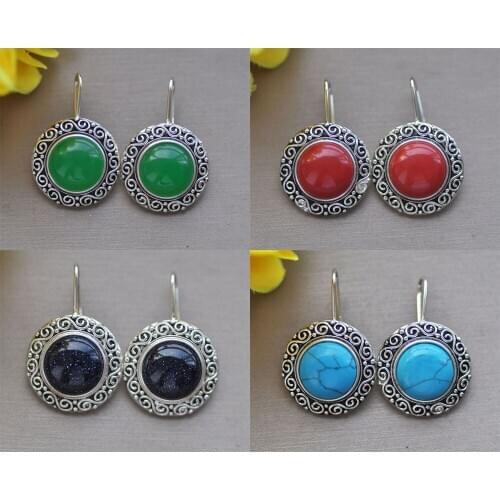 Z10993 23mm Blue Gemstone Tibetan Silver Dangle Earring