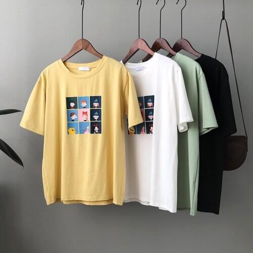 2021 New Spring Summer Women Short-sleeved T-shirt Female Casual Loose Cartoon Printed Round Neck Basic Shirt Fashion Tops Shirt