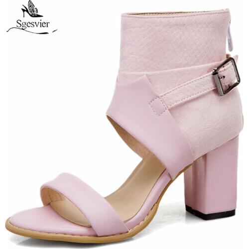 Sgesvier Big Size 34-50 Women Sandals Thick High Heels Summer Shoes Buckle Zipper Short Ankle Boots Sexy Party Female Footwear