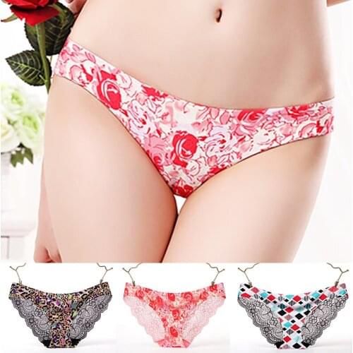 25-color New Leopard Print Ice Silk Seamless Underwear Sexy Transparent Lace Low-waist Womens Briefs Breathable Elastic Soft