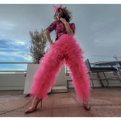 Hippie Style Tulle Pants for Women Long Tiered Puffy Tutu Chic Trousers 2020 Newest Fashion Mesh Women Pants Custom Made