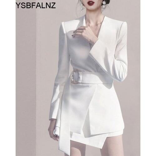 2021 Blazer Womens Skirt And Top Set Ring Sashes High Waist Slim Banquet Notched Long Sleeve Office Lady Fashion Design Clothing