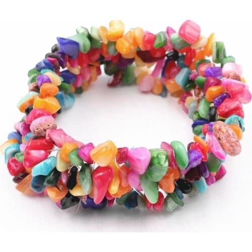 Womens Simple Circle Chip Wristband Bracelet Natural Gems Stone Quartz Opal Amethysts Aventurine Coral Agates Turquoises Bangle