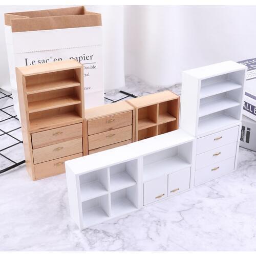 1/12 Dollhouse Miniature Furniture Living Room Cabinet With 4 Section White And Wood Colors Available