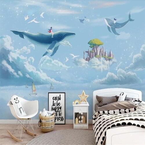 Milofi custom 3D wallpaper mural hand painted watercolor sky whale children room background wall decoration painting wallpaper