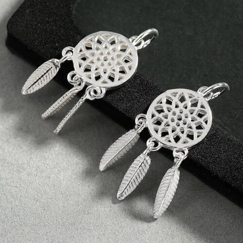 925 Sterling Silver Fashion Dream Catcher Charms 12x28mm Hollow Out Craft Silver Women Pendant Findings DIY Earrings Necklace