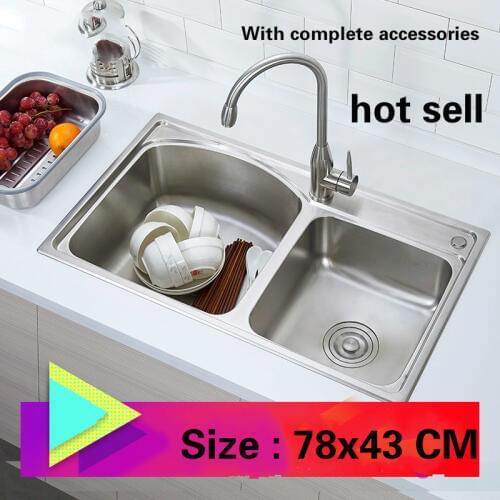 Free shipping Fashionable small kitchen sink 0.8 mm thick food grade 304 stainless steel single slot hot sell 78x43 CM