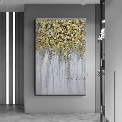 Frameless Personality Fashion Golden Fallen Leaves Abstract Painting Modern Art For Living Room Modern Canvas Art High Quality