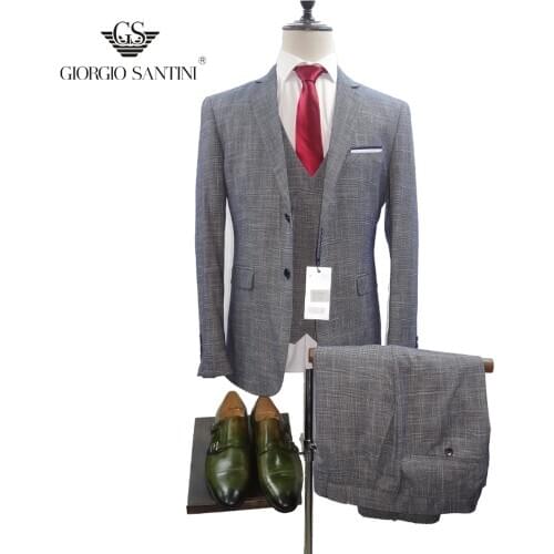 Blazer+Pants+Vest) Luxury Men Suit 3 Piece Set Fashion Boutique Lattice Groom Wedding Dress Mens Tuxedo Men Banquet Club Dress