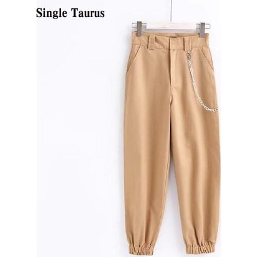 Punk Style Streetwear Fashion Safari Style Pants Women High Waist Casual Straight Pants Mujer Army Green Khaki Pantalon Mujer