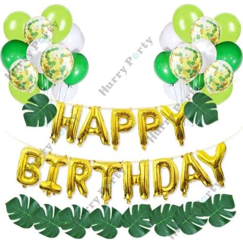 Baby Jungle Safari Theme Party Balloon 1St Happy Birthday Letter Foil Balloons Decoration Arch Baby Shower Artificial Leaves