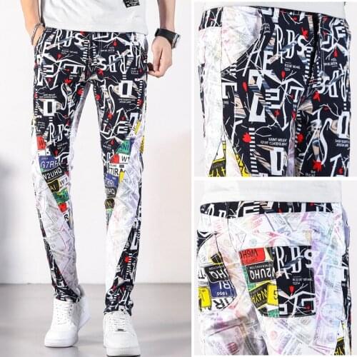 Printing Patchwork Jeans Pants For Men Jean Homme Streetwear Slim Trousers Biker High Quality Male Straight Casual Designer