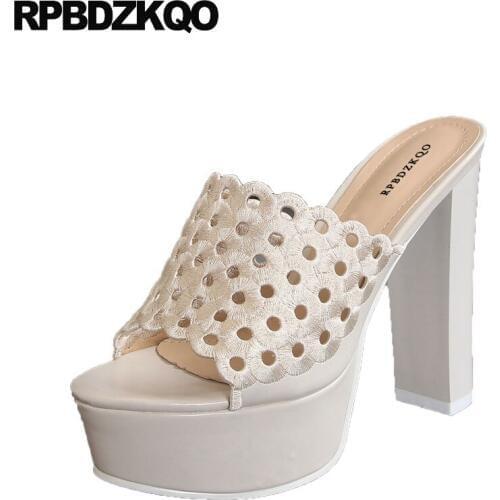 Fetish Slides Gothic Shoes Platform Square Ladies Designer Sandals Women Luxury 2017 Block Pumps High Heels Thick Summer Beige