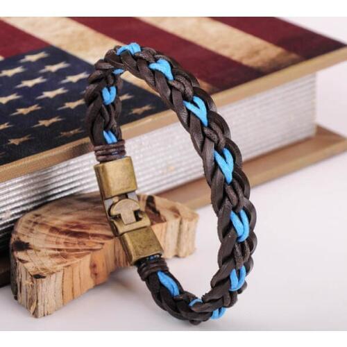 G444 Bronze Exquisite Braided Hemp & Leather Wristband Bracelet Cuff Mens New