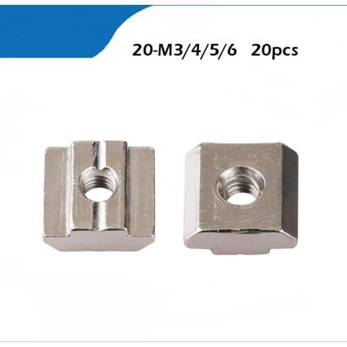 T slot nut m3 20pcs/lot T Sliding Nut Block Square nuts M3 M4 M5 M6 for 2020 Aluminum Profile Slot 6 Aluminum connector Accessor