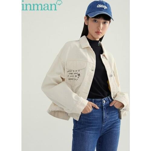 INMAN Cut Off Cotton Coat Jeans Jacket Women Vintage Retro Cute Letter Embroidery Short Causal Streetwear Girl Autumn Outerwear