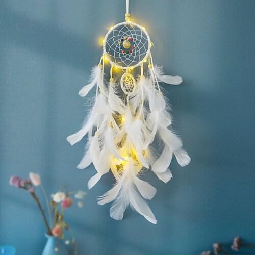 Handmade Dream Catcher Wind Chimes with Led Light Home Hanging Craft Gift Dreamcatcher Ornament Car Hanging Bedroom Decoration