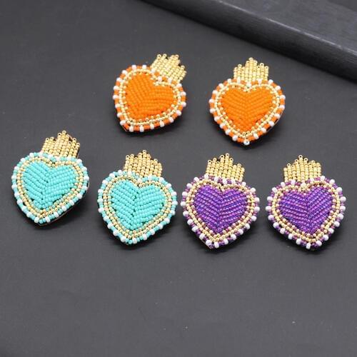 Fashion simple rice beads hand-stitched heart-shaped earrings hand-stitched rice beads particles heart-shaped earrings 864