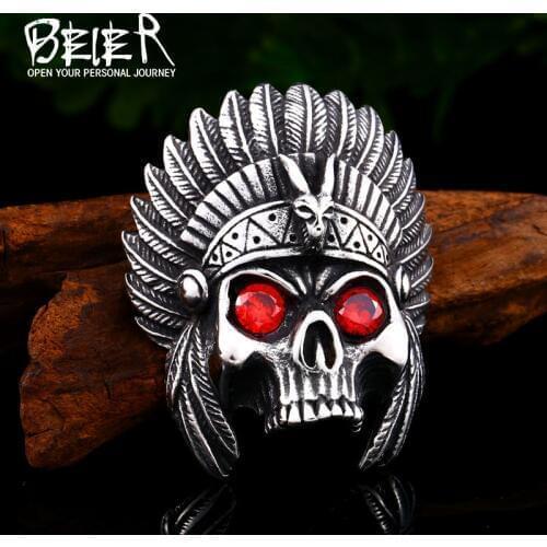 BEIER new arrive Stainless steel Indian head men skull punk Pendant Necklace Halloween Chain fashion Gift jewelry BP8-439