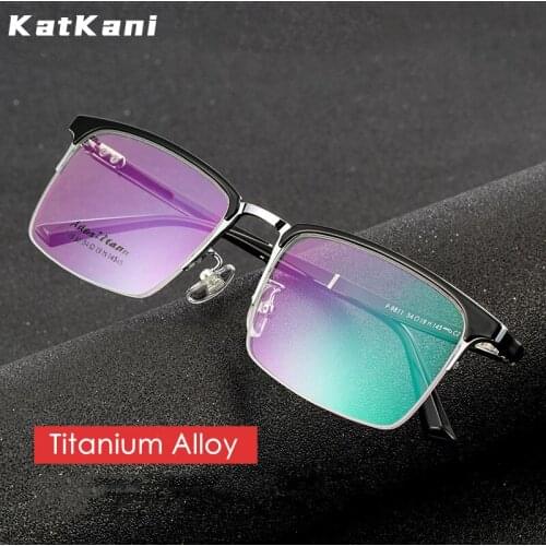 KatKani Mens Titanium Alloy Half Frame Business Eyelasses Frame Sheet Optical Prescription Myopia and Hyperopia Glasses P-9811